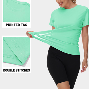 เสื้อยืดผ้าโพลีเอสเตอร์สัมผัสนุ่มพิเศษระบายอากาศได้ดีสำหรับผู้หญิงชุดกีฬาออกกำลังกายในยิมงานตามสั่ง - Product Image 3