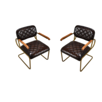 Chaises de salle à manger modernes en cuir véritable avec base en métal doré et accoudoirs pour la maison, le bureau, la villa, l'hôtel, le restaurant