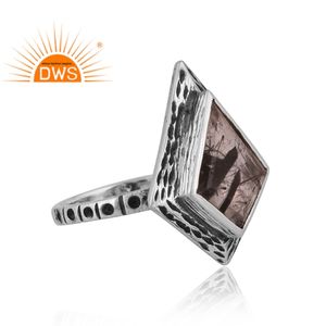 พื้นผิวการออกแบบ925เงินธรรมชาติสีดำแหวนพลอยอัญมณีสำหรับผู้หญิงเครื่องประดับการออกแบบที่กำหนดเองสำหรับผู้หญิงของขวัญสำหรับผู้หญิงสำหรับผู้หญิง - Product Image 4