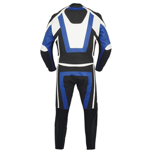 Combinaison de moto de course unisexe en cuir de vachette bleu noir personnalisée 1 pièce équipement de protection de moto coupe-vent imprimé de grande taille - Product Image 3