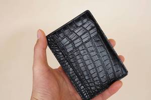 Tarjetero minimalista Delgado personalizado de alta calidad, billetera de cuero genuino para hombre, función de tarjeta de crédito, venta al por mayor, Color negro - Product Image 3