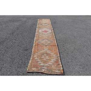 Turkish Rug, 2.5x12.8 ft <b>Runner</b> Rug, Brown <b>Red</b> Herki Wool Rug - Product Image 1