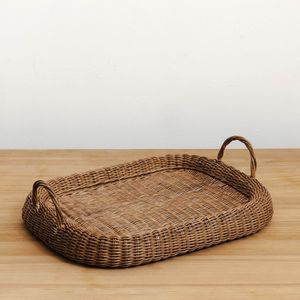 Bandeja de servicio de ratán de tejido Premium con lados profundos, perfecta para exhibir servilletas de frutas y arreglos decorativos para mesas centrales - Product Image 4