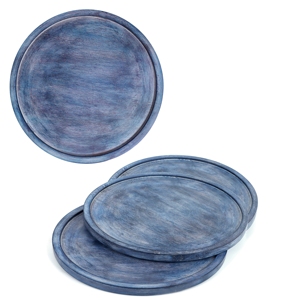Sustainable Mango Wood Round <b>Dinner</b> Platter Blue Antique Wooden Serving <b>Tray</b> for Home Decor Food Vegetables Fruit Appetizer <b>Tray</b> - Product Image 5