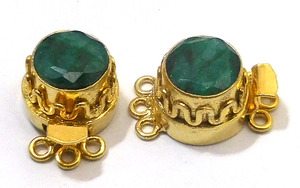 Fermoir de boîte ronde en pierre précieuse émeraude plaqué or 18 carats 24X15X10MM B631-1 de fabrication de bijoux fermoir de boîte ronde à 2 3 brins - Product Image 6