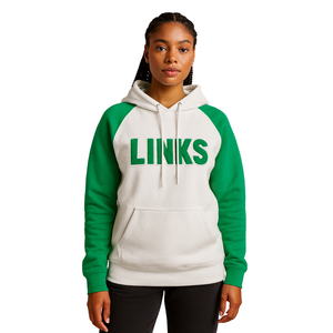 Il link ha incorporato felpa con cappuccio bianco con maniche Raglan verdi nero civico e professionale organizzazione di abbigliamento personalizzato - Product Image 1
