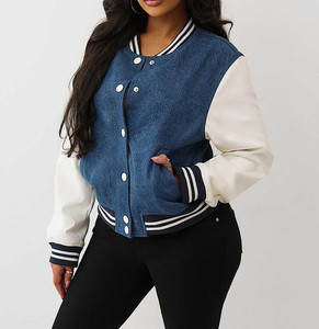 <b>Women</b> Distressed Ripped Loose <b>Knitted</b> Denim Bomber Jacket Autumn Winter Season Custom Design Wholesale - Product Image 3