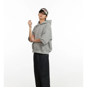 Sweat à capuche 100% coton de haute qualité pour hommes, sweat-shirt uni unisexe avec logo personnalisé pour l'été avec impression numérique - Product Image 4