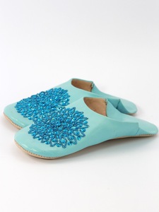 Wholesale Turquoise Sequin Moroccan Leather Babouche <b>Slippers</b> Beaded Oriental Mules Round Toe House Shoes multiple colors - Product Image 2