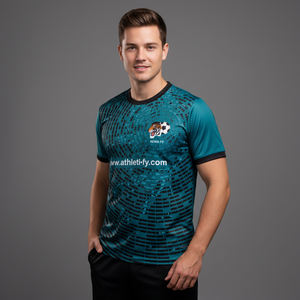 โรงงานผลิตเสื้อยืดถักผู้ชายแบบแห้งเร็ว ผลิตตามสั่ง 100% โพลีเอสเตอร์ พิมพ์ลายแบบซับลิเมชั่นทั่วตัว ดีไซน์แฟชั่นลำลอง - Product Image 1