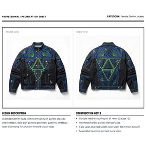 Veste en jean surdimensionnée personnalisée pour femme, imprimé 3D en relief, géométrique, écologique, coupe-vent, doublure en fausse fourrure, patchwork, effet vieilli - Product Image 6