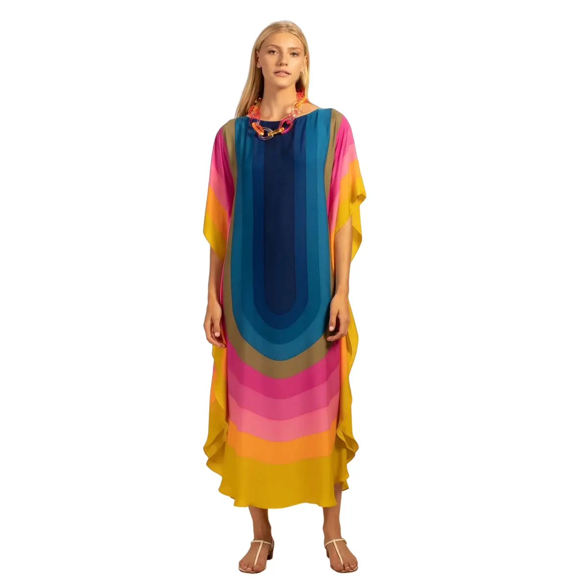 Gaun pantai musim panas untuk anak perempuan, Gaun Atasan Kaftan desain kasual motif banyak warna gaya pelangi, gaun pantai musim panas cantik untuk anak perempuan