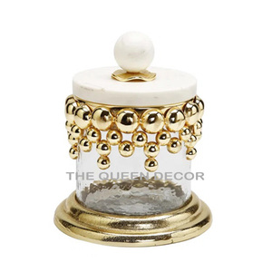 Recién llegado, tarro decorativo con acabado dorado de forma redonda de Metal de latón, estilo moderno, acento para el hogar medio - Product Image 5