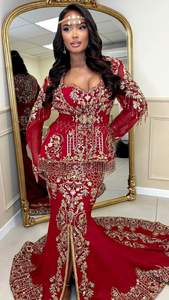 2025 @ Red Jacket & Badroune with trail <b>Dress</b> with Stunning Embroidery Crystal Glass Beads Stones Pearls and Dabka Handwork - Product Image 3