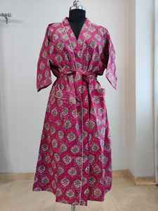 Robe kimono classique en coton 100% Artisanat artistique Design floral indien Tissu doux Cadeau de demoiselle d'honneur Bestseller pour elle/lui Été - Product Image 4