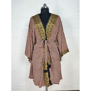 Vintage Silk Riya Short <b>Kimono</b> Lightweight Boho Robe Perfect <b>Beach</b> Coverup for Her Recyclable Swimsuit Accessory Soft Breathable - Product Image 1