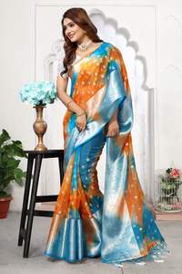 Saree de travail de broderie en soie organza doux de créateur dernier cri par FabZone - Product Image 3