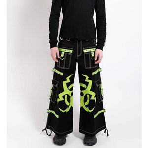 Pantalones Góticos de Diseño Mega Biohazard para Hombre al por Mayor, Negros/Verde Lima, Ajustables, con Bolsillos Profundos - Product Image 4