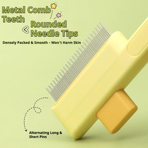 Peine de aseo para depilación de mascotas con Autolimpieza de un clic con pasadores de acero inoxidable Mango ergonómico para perros Gatos Baño de limpieza - Product Image 5