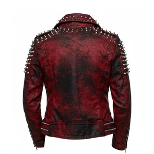 Chaqueta de cuero de oveja sin cuello/chaqueta de cuero marrón encerado OEM/chaqueta de camisa de cuero marrón Vintage chaqueta de satén de invierno de punto para hombres - Product Image 2