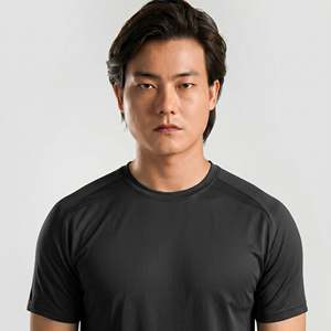 เสื้อยืดโพลีเอสเตอร์100% สีดำแบบปกติพอดีตัวเสื้อยืดพิมพ์ลายเนื้อแข็งน้ำหนักเบาระบายอากาศได้ดีดีไซน์เนอร์ถัก - Product Image 5