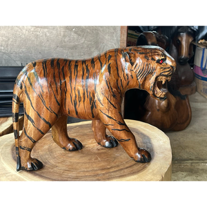 Par de estatuas de tigre de madera talladas a mano, altura de 11 pulgadas, 17 pulgadas, 18 pulgadas, escultura decorativa para el hogar y el jardín - Product Image 4