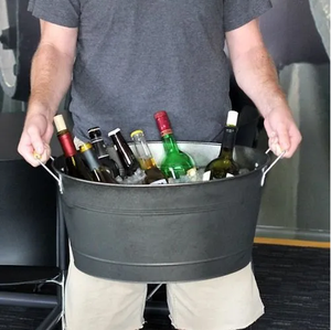 ถังน้ำแข็งโลหะชุบสังกะสีทรงรีสำหรับปาร์ตี้ถังเครื่องดื่มสำหรับงานเลี้ยงสีเงินขนาดใหญ่แบบชนบท - Product Image 4