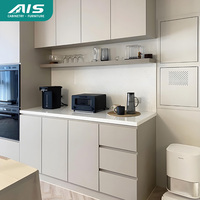 AIS 2025 Brun Moderne Commercial Placage de Bois Massif Armoire de Cuisine Fabricants Personnalisés Meuble de Cuisine Modural avec Îlot