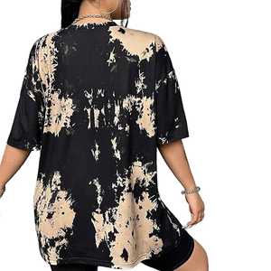 เสื้อยืดผู้หญิงลายมัดย้อมคุณภาพสูง แห้งเร็ว ทรงหลวมไหล่ตก - Product Image 2