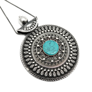 Lunette ronde Turquoise Gemstone Antique Look 925 Sterling Silver Handmade Unique Vintage Mandala Pendentif Collier Pour Femmes Filles - Product Image 1