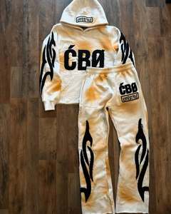 Ropa de calle personalizada, chándal de pierna ancha para hombre, Conjunto de sudadera con capucha y pantalones de chándal de algodón de gran tamaño con lavado ácido - Product Image 6