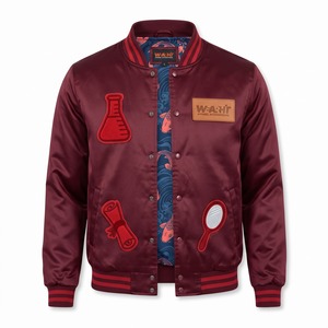 Blouson Bomber en Satin Personnalisé pour Homme, Bordeaux, Chenille, Patch Sneaker High-Top, Doublure par Sublimation, Logo Personnalisé, OEM - Product Image 1