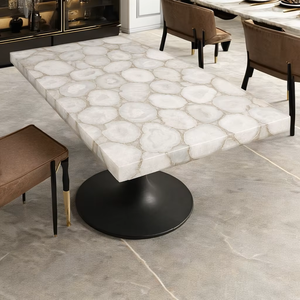 Mesa de Comedor o Conferencia de Lujo con Cubierta de Cuarzo Blanco Natural |   Gema Semipreciosa Pulida Artesanal con Diseño de Cruz, Duradera - Product Image 3