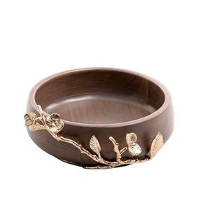 Bol à salade en bois décoratif de qualité supérieure feuille de Ginkgo en métal accessoires de maison modernes vaisselle pour mariages bol de service poli - Product Image 4