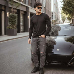 Full Sleeves Slim Fit Cotton <b>T</b>-<b>Shirt</b>-<b>Black</b> - Product Image 3