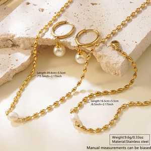 Conjunto de joyería de moda con elementos geométricos y cadena de cuentas de acero inoxidable 304 con chapado en oro de 18 quilates para los amantes de la moda - Product Image 2