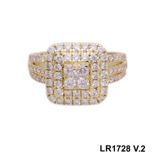 Exquisito anillo de declaración de diamantes naturales de racimo cuadrado de varias filas de oro amarillo de 14 quilates con diamantes pavimentados para un aspecto deslumbrante - Product Image 6