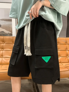 Pantalones cortos sólidos para hombre ultracómodos: multibolsillo, cintura elástica, cordón, transpirable, ligero, informal de verano - Product Image 5