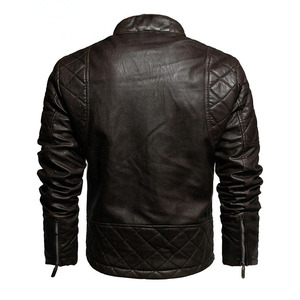 Chaqueta de cuero para motocicleta con cuello levantado ajustada de otoño e invierno para hombre, piel de oveja con chaqueta de procesamiento recubierta para hombre - Product Image 6