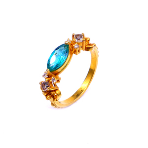 Traditional Blue 14K Yellow Gold Emerald Diamond Ring Elegant Vintage Style Single Cut Diamond Romantic <b>Wedding</b> Fashionable - Product Image 1