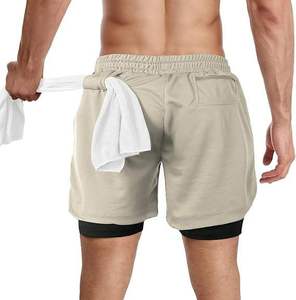 Men's Dual Layer Gym Performance <b>Compression</b> Running Shorts Solid Pattern Training Shorts Front Logo Mesh Inner Liner - Product Image 3