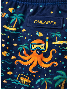 กางเกงชายหาดผู้ชายแบบสั่งทำพิเศษ – กางเกงขาสั้นลำลองพิมพ์ลายการ์ตูนเอวยางยืดพร้อมเชือกผูก (สีกรมท่า) - Product Image 4