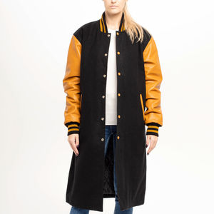 Veste de baseball d'hiver pour homme sur mesure de haute qualité, en toile imperméable, épaisse, noire, couleur personnalisée, vintage, devant - Product Image 5