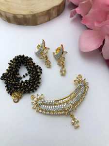 Collar minimalista CZ Mangalsutra, colgante de Zirconia cúbica con elegante cadena de cuentas negras para mujer, acabado Premium de alta calidad - Product Image 2