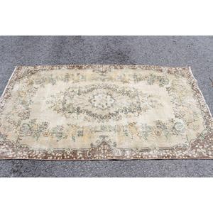 3.8x6.8 ft Vintage Rug, Rug, <b>Brown</b> Floral Rug <b>Wool</b> - Product Image 2