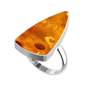 Anillo de Compromiso Unisex de Plata de Ley 925 Certificada con Acabado de Alta Calidad, Engaste de Bisel, Ámbar Natural, Forma de Trillón, Ovalado, Pera, Clásico - Product Image 3