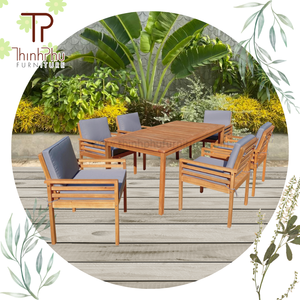 ชุดโต๊ะทานอาหารและเก้าอี้ทำจากไม้เนื้อแข็งดีไซน์ทันสมัยชุดโซฟาแบบแยกส่วนสำหรับใช้ในสวนเฟอร์นิเจอร์เชือกทอจากเชือก - Product Image 5