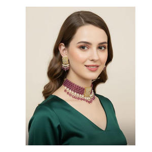 สร้อยคอทองคำชุบ 22K ประดับเพชรเมนา คุนดาน โพลกี (งานฟอยล์) เครื่องประดับงานเลี้ยงสุดคลาสสิก - Product Image 1