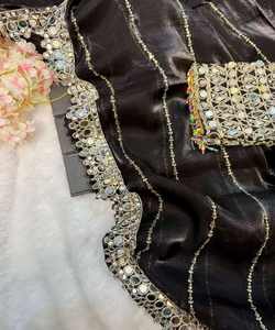 <b>BLACK</b> SEQUENCE REAL MIRROR BORDER WORK SAREE WITH STITCHED SAREE BLOUSE BRIDAL WEAR WHOLESALE PRICE ETHNIC GARMENT - Product Image 2