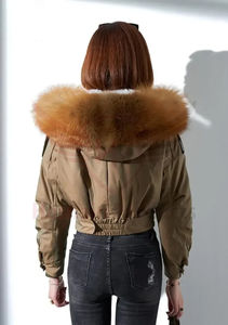 Chaquetas de bombardero desmontables con Cuello de piel para mujer, abrigo corto con capucha de piel con forro de cordero, Parkas transpirables para mujer de Pakistán - Product Image 6